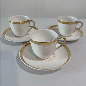 Antique Wm Guerin Limoges France Demitasse Cup & Saucer Set of 3 Gold Band 1900